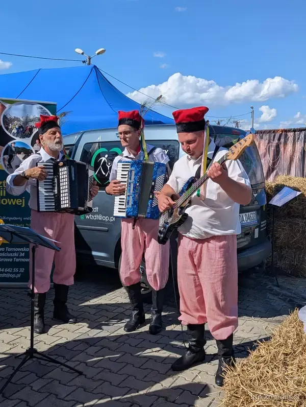 Zespół muzyczny w strojach krakowskich na dożynkach